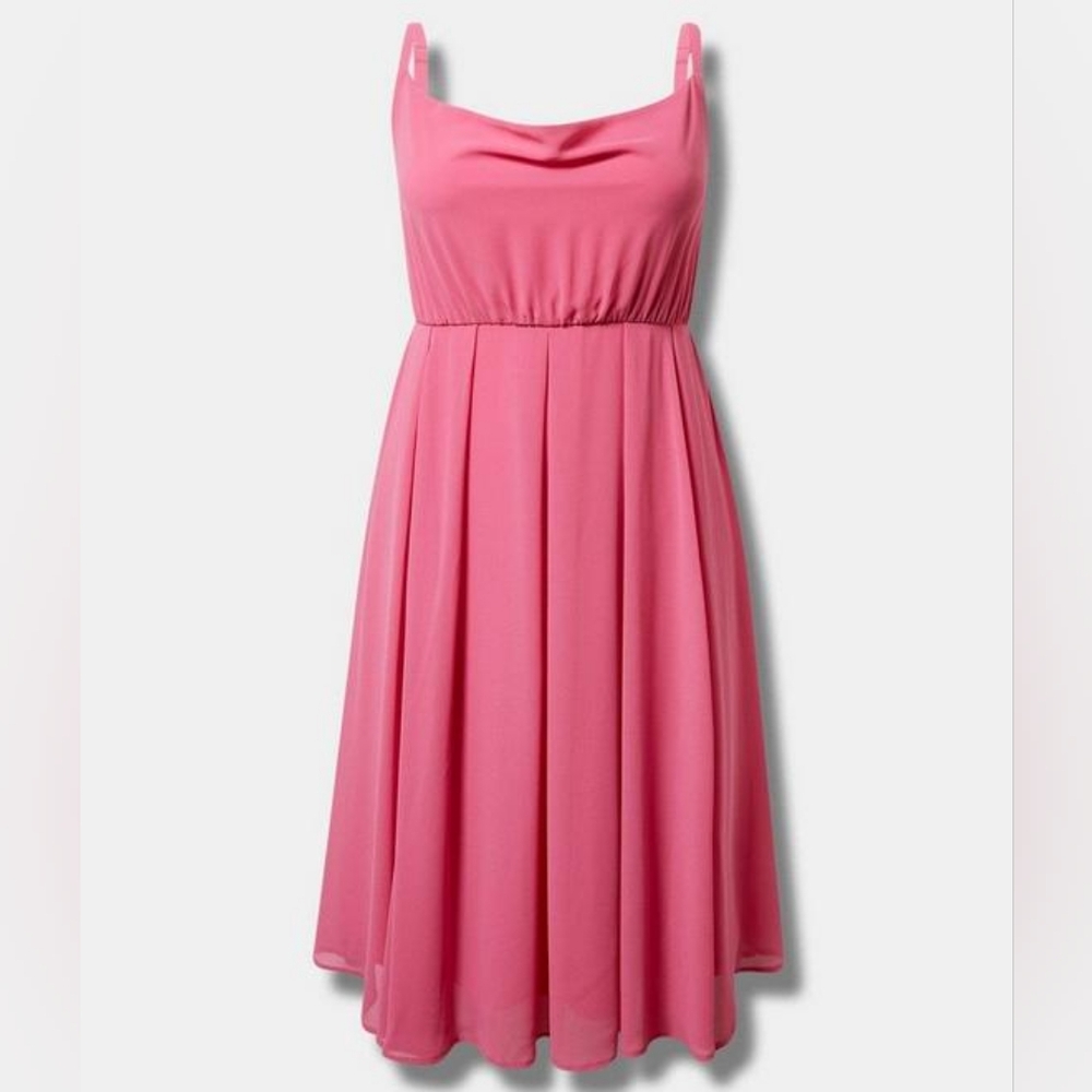 NWT Torrid Pink Midi Chiffon Cowl Neck Pleated Dress